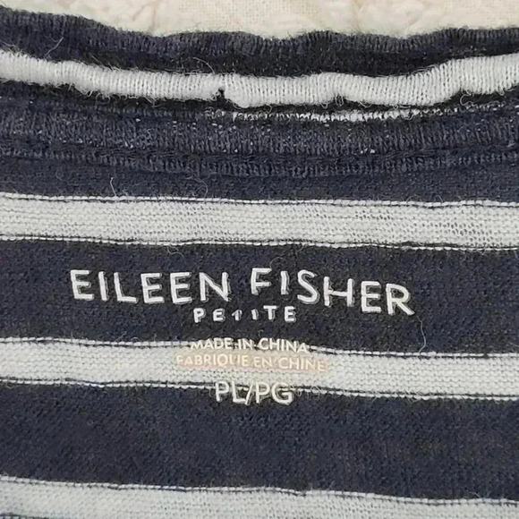 Eileen Fisher 100% linen Petite L Black & White Striped Blouse Short sleeve - Picture 4 of 7